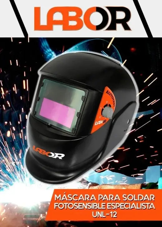 Máscara careta para soldar fotosensible Labor Profes color negro protección automática resistente cómoda