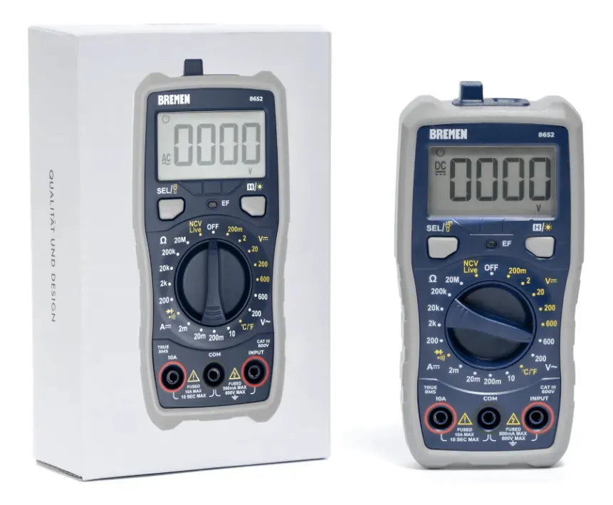 Tester Multimetro Bremen 8652 Con Detección De Voltaje Sin Contacto Y Termocupla De Temperatura Linterna