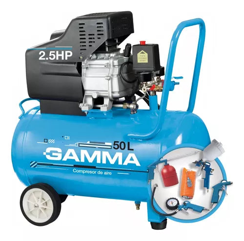 Comprensor en kit 2,5 Hp 50L + Accesorios Gamma
