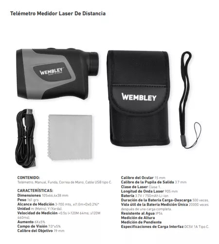 Telemetro laser medidor de distancia 700mts Wembley