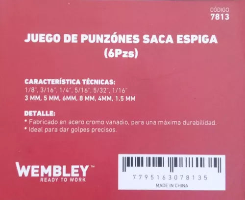 Juego de punzones saca espiga por 6 unidad Wembley 7813