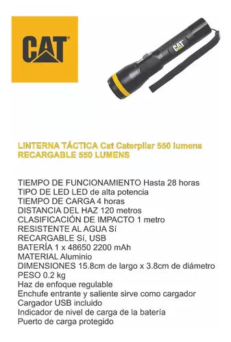 Linterna táctica led regulable batería recargable CATCT2505 Cat