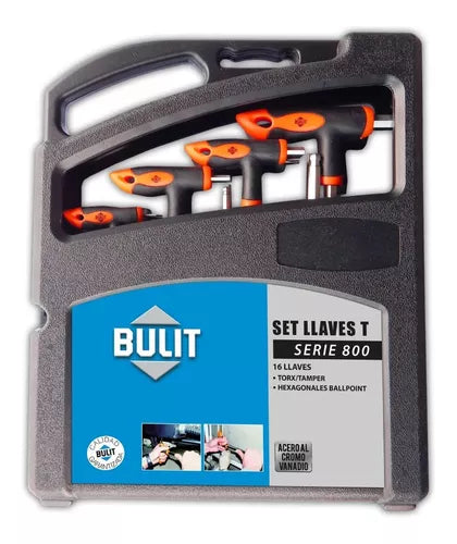Juego de 16 llaves mango T torx tamper y allen bola Bulit