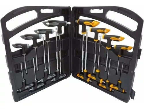 Juego de 16 llaves mango T torx tamper y allen bola Bulit