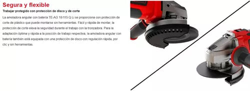 Amoladora angular inalámbrica TE-AG 18/115 Q LI-SOLO Einhell
