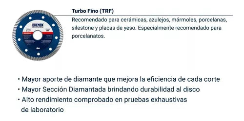 Disco diamantado porcelanato turbo fino 4 1/2" 115mm Bremen