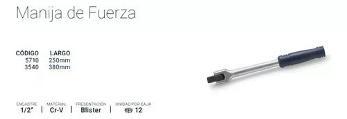 Manija de fuerza encastre 1/2 mango articulado 250MM Bremen