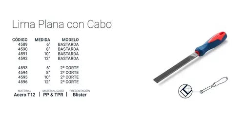 Lima para metal plana bastarda 6" con cabo Bremen