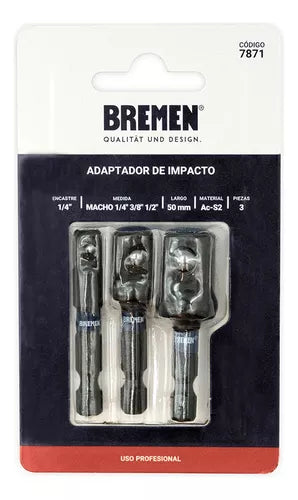Juego 3 adaptadores de impacto hexagonal A 1/4 3/8 1/2 Bremen 7871