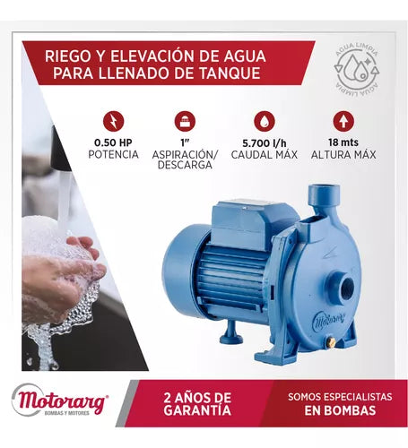 Bomba centrífuga 0.5 Hp H Max. 18 Metros Motorarg