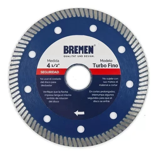 Disco diamantado porcelanato turbo fino 4 1/2" 115mm Bremen