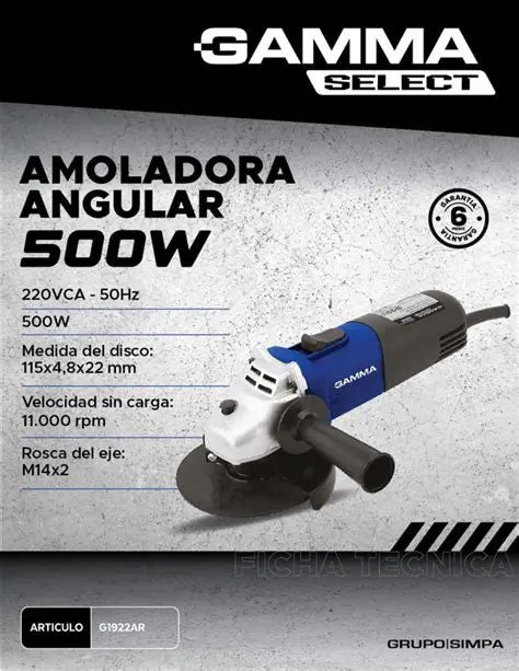 Amoladora Angular 115 Mm Modelo Gamma 500 W Azul 50