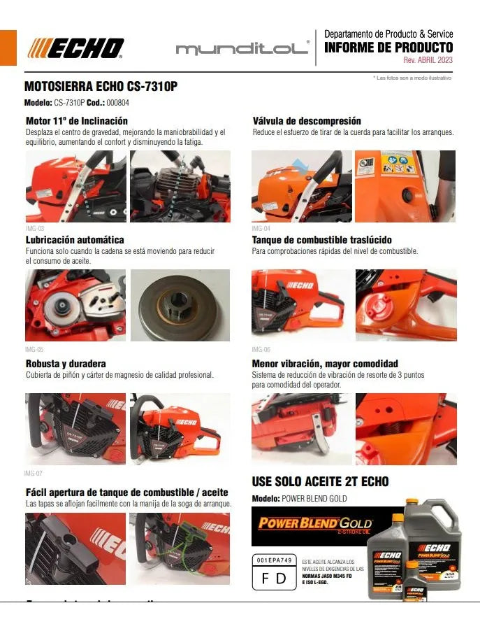 Motosierra Echo Cs-7310p 73.5cc Japon