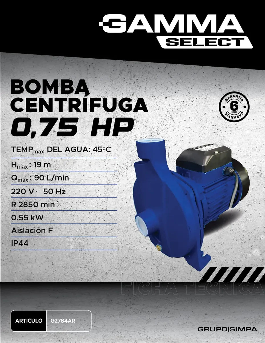 Bomba Centrífuga 1 Hp - Gamma Select - G2785ar Azul 50 Monofásica