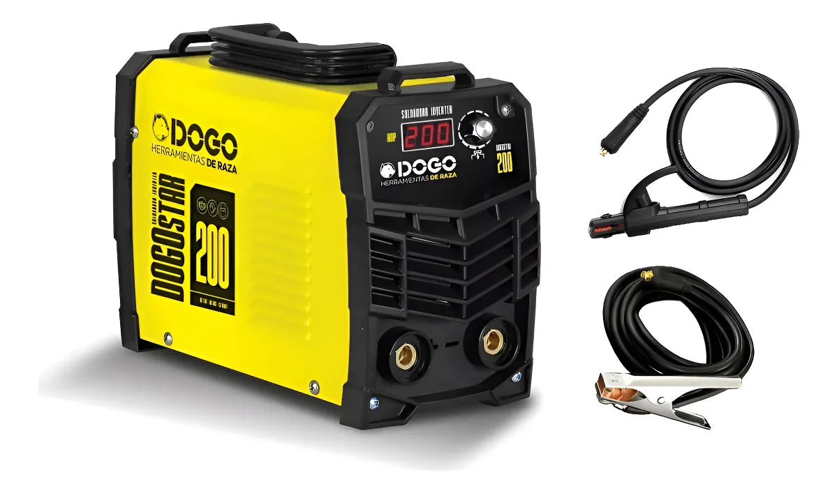Soldadora Inverter MMA 200A Dogo Digital Portátil Amarillo