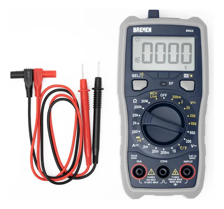 Tester Multimetro Bremen 8652 Con Detección De Voltaje Sin Contacto Y Termocupla De Temperatura Linterna