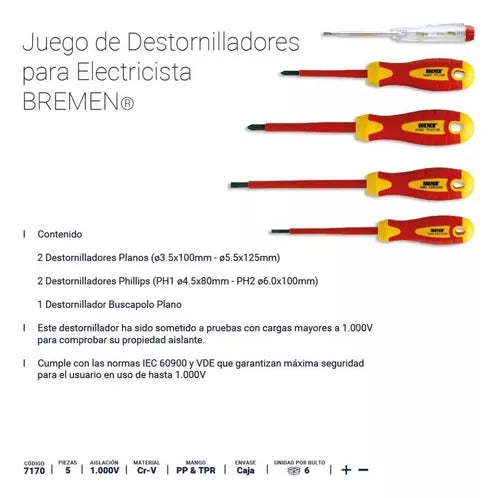 Juego destornilladores aislados 1000v Bremen